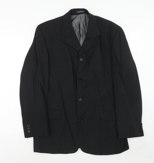 River Island Mens Black Striped Wool Jacket Suit Jacket Size 42 Regular