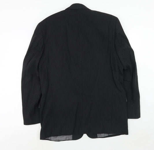 River Island Mens Black Striped Wool Jacket Suit Jacket Size 42 Regular