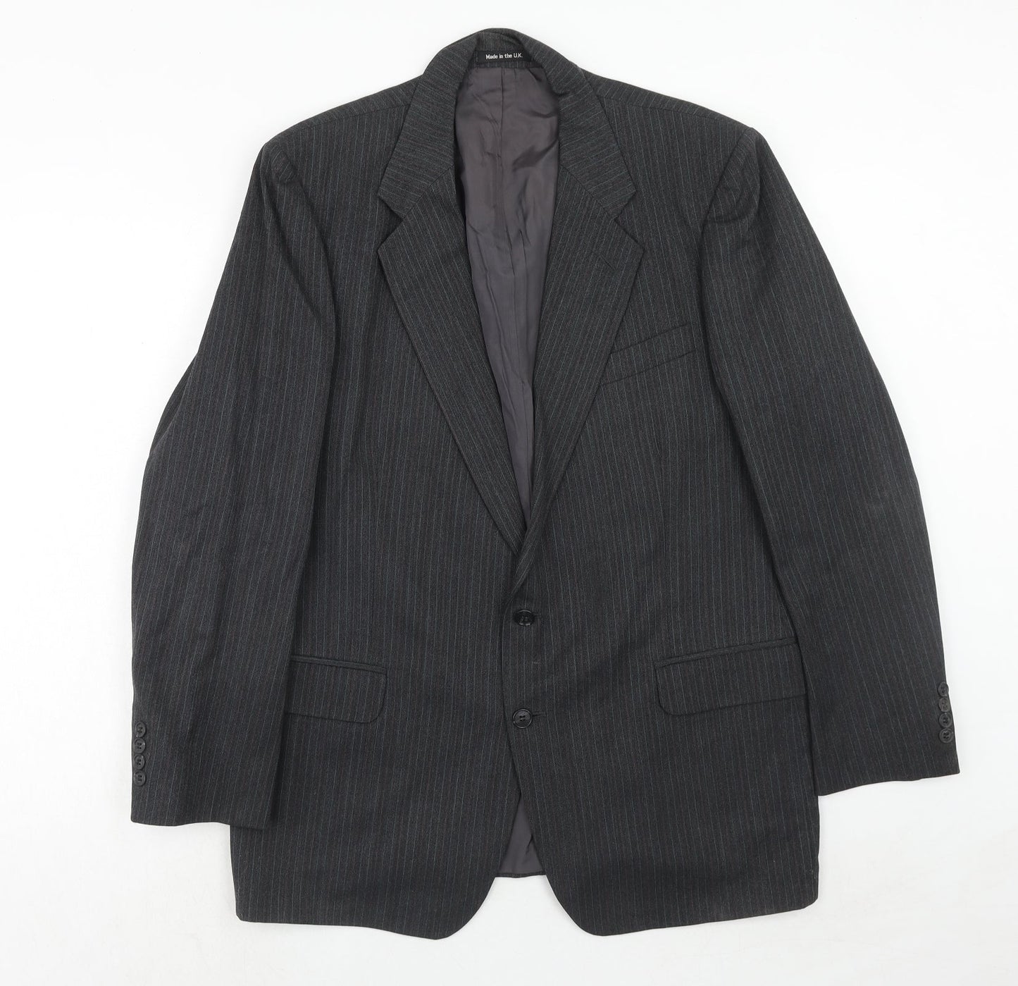 St.Michael Mens Grey Striped Wool Jacket Suit Jacket Size 42 Regular