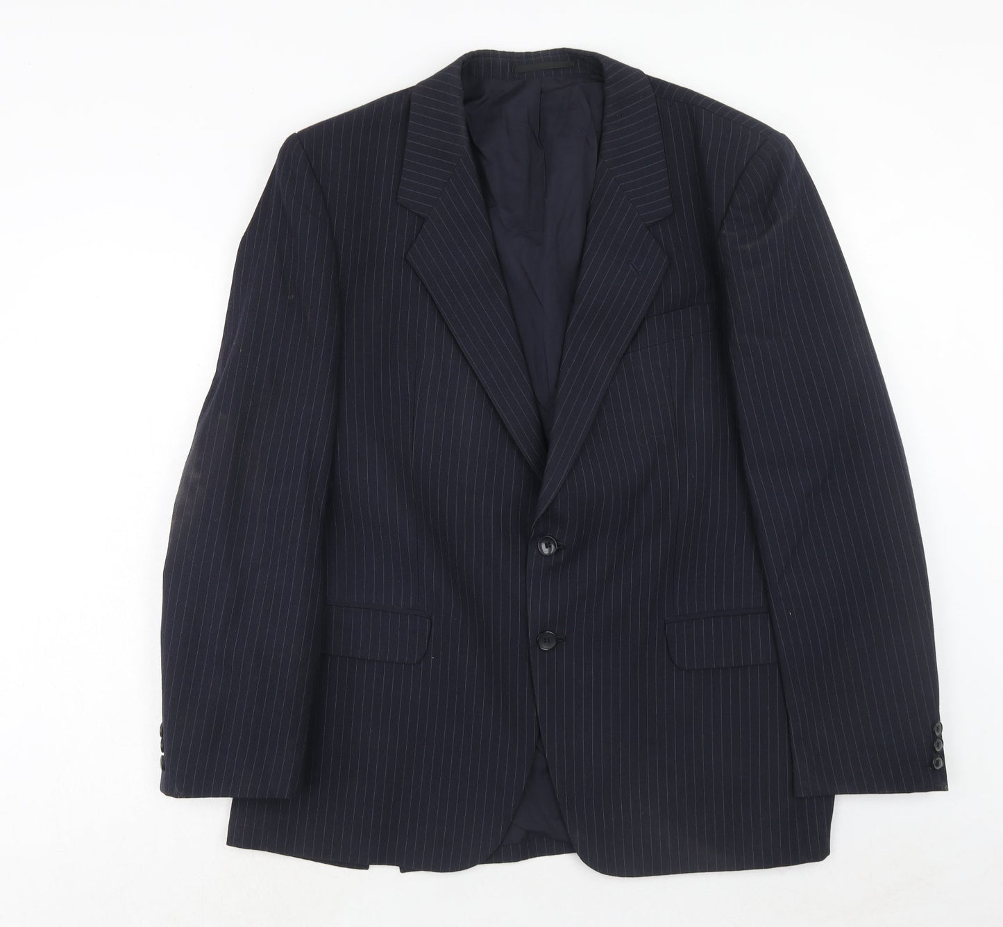 C&A Mens Blue Striped Polyester Jacket Suit Jacket Size 44 Regular