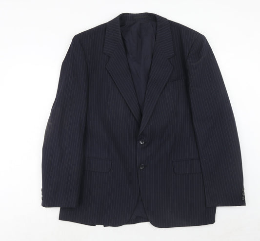 C&A Mens Blue Striped Polyester Jacket Suit Jacket Size 44 Regular