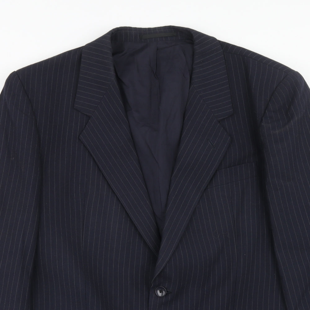 C&A Mens Blue Striped Polyester Jacket Suit Jacket Size 44 Regular