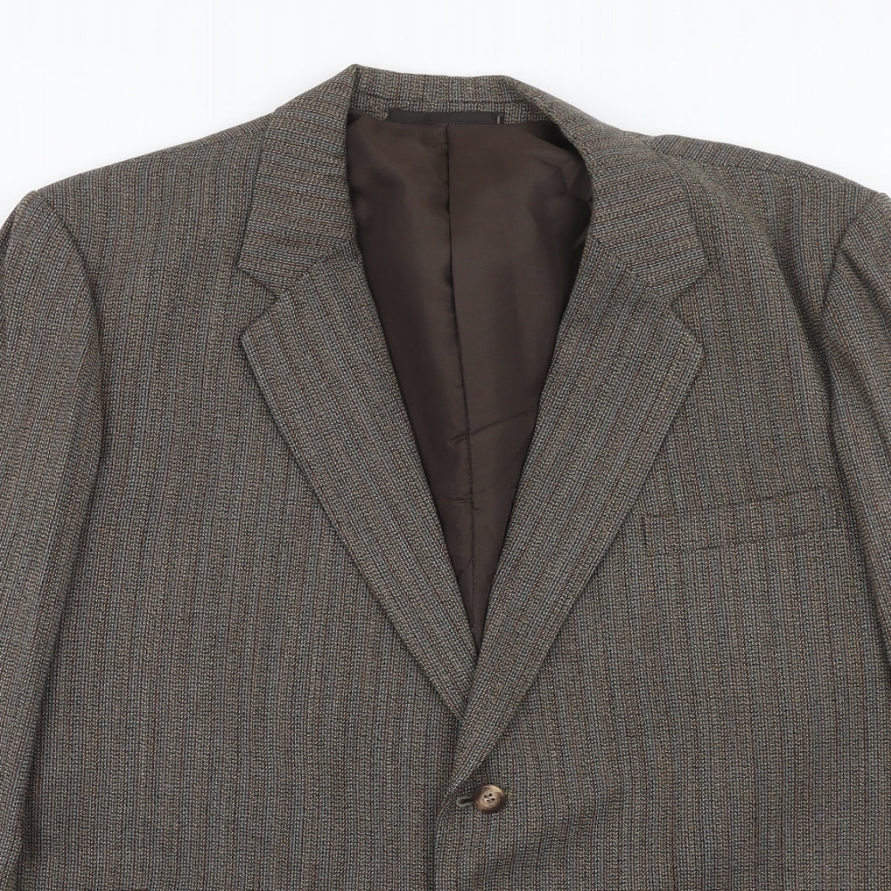Vanderbilt Mens Brown Striped Polyester Jacket Blazer Size 42 Regular