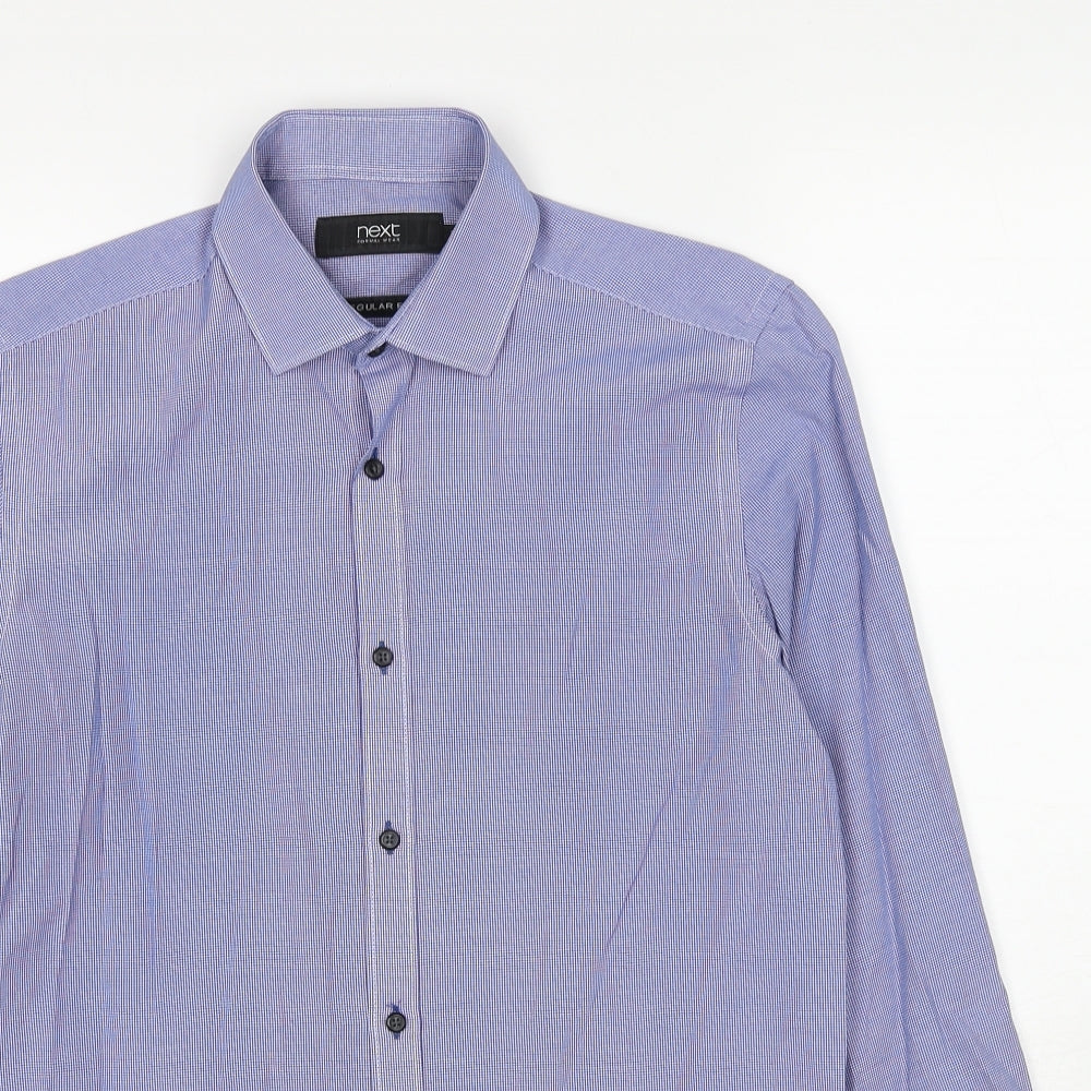 NEXT Mens Blue Check Polyester Dress Shirt Size 14.5 Collared Button