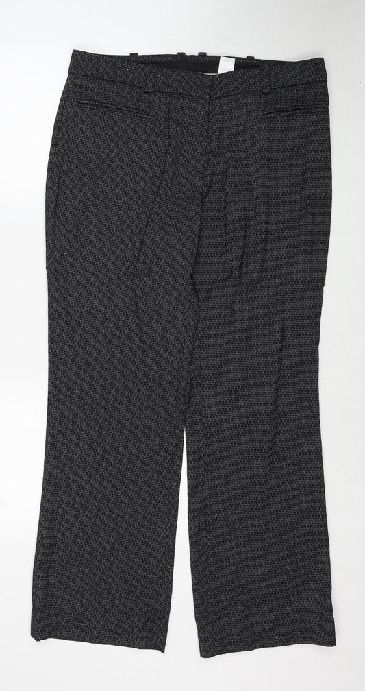 NEXT Womens Black Geometric Polyester Trousers Size 12 Regular Zip