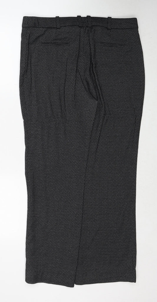 NEXT Womens Black Geometric Polyester Trousers Size 12 Regular Zip