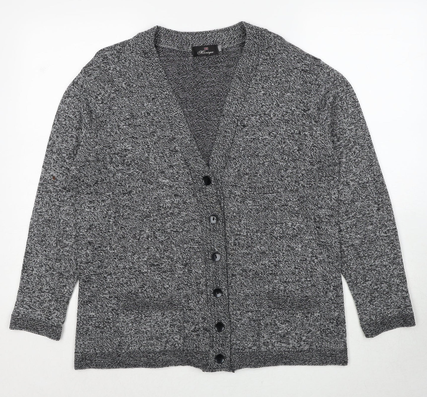 Monique Womens Grey V-Neck Polyester Cardigan Jumper Size M - Size M/L