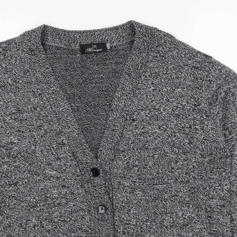 Monique Womens Grey V-Neck Polyester Cardigan Jumper Size M - Size M/L