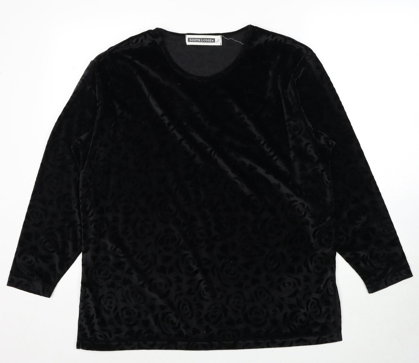 South Lodge Womens Black Geometric Polyester Basic Blouse Size S Round Neck