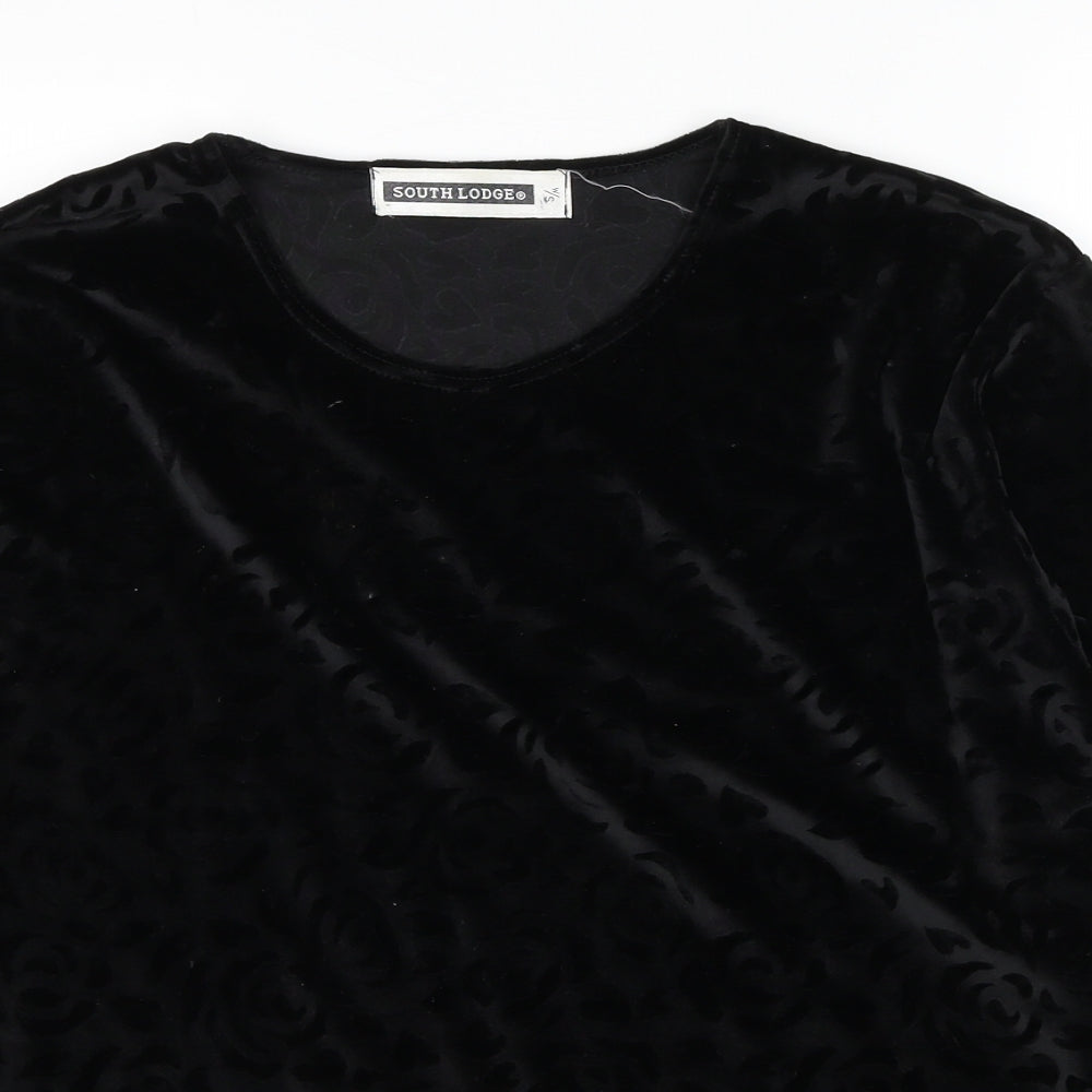 South Lodge Womens Black Geometric Polyester Basic Blouse Size S Round Neck