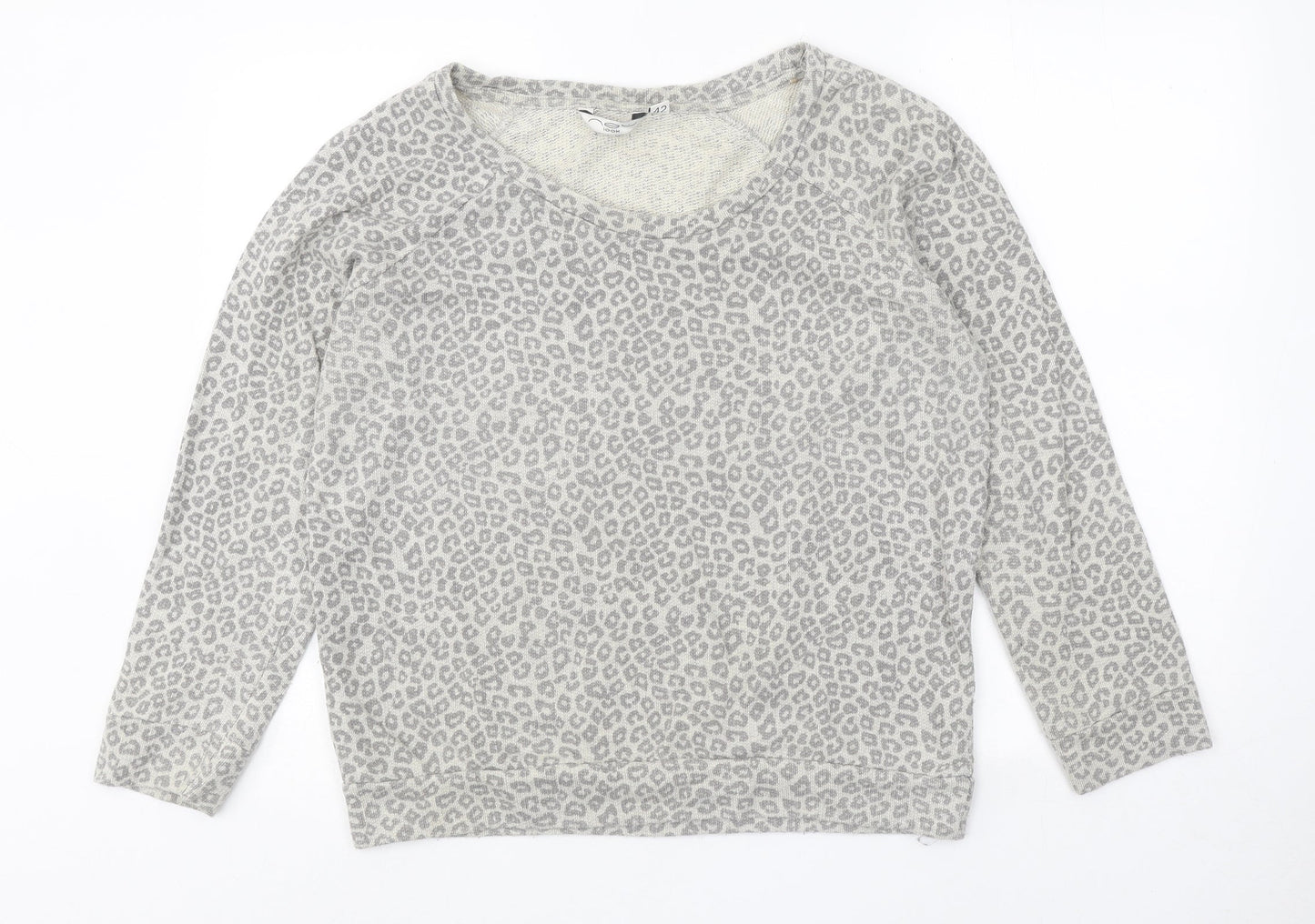 New Look Womens Grey Animal Print Polyester Pullover Sweatshirt Size 14 Pullover - Leopard Pattern