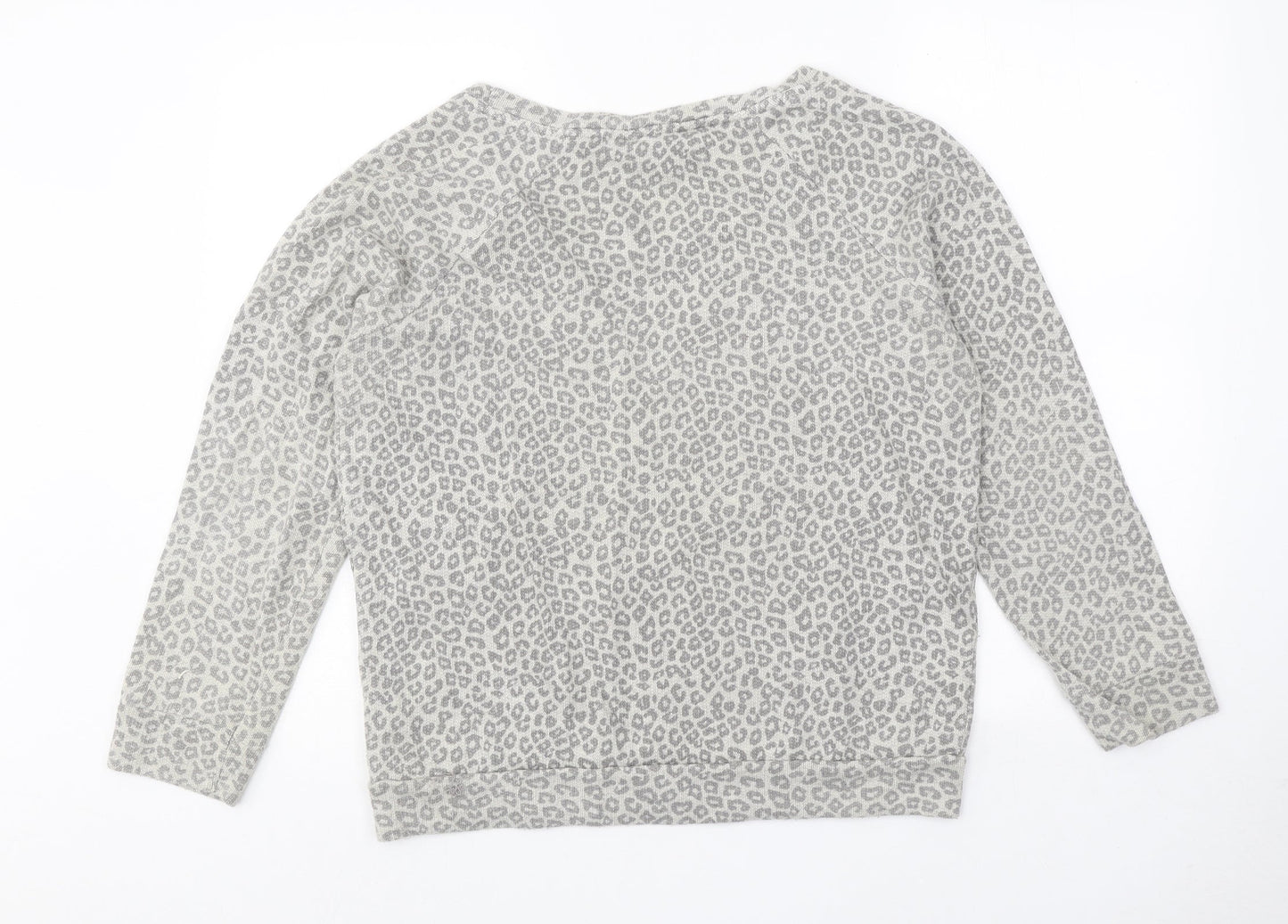 New Look Womens Grey Animal Print Polyester Pullover Sweatshirt Size 14 Pullover - Leopard Pattern