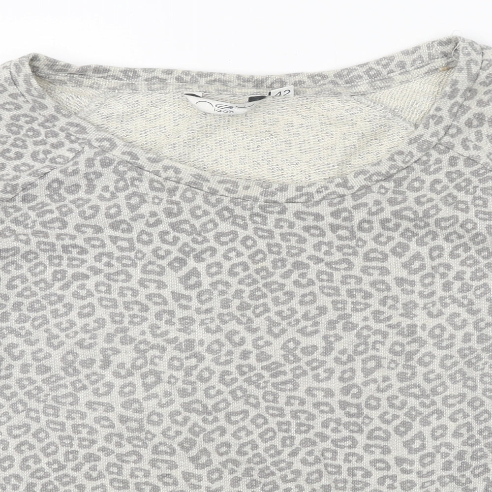 New Look Womens Grey Animal Print Polyester Pullover Sweatshirt Size 14 Pullover - Leopard Pattern