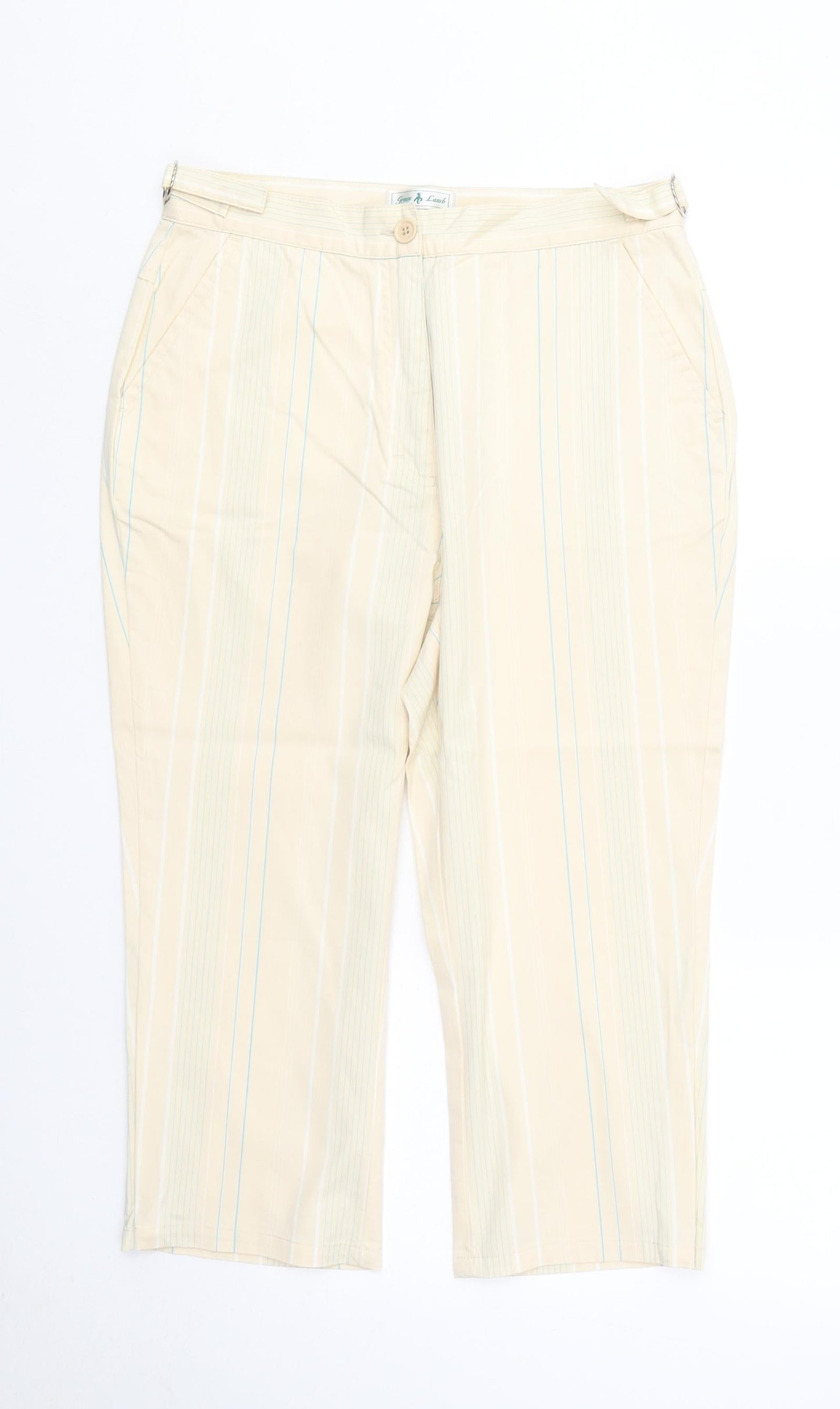 Green Lamb Womens Yellow Striped Polyester Trousers Size 10 Regular Button