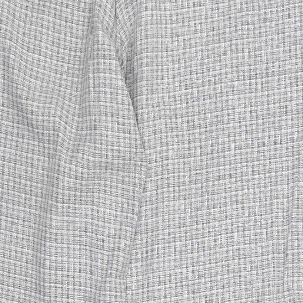 Zara Womens Grey Check Polyester Chino Trousers Size 16 Regular Zip