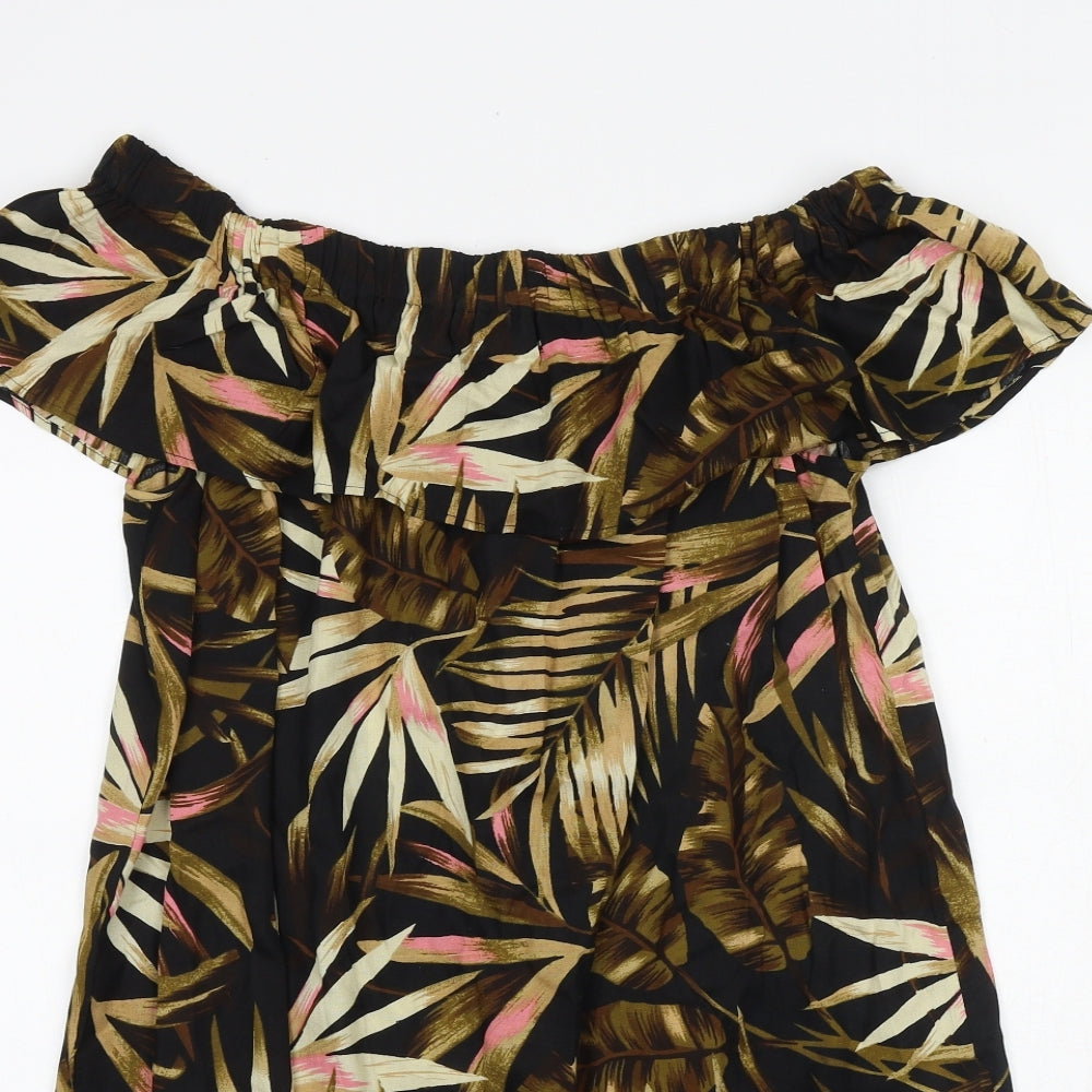 Studio Womens Black Floral Viscose A-Line Size 12 Off the Shoulder Pullover
