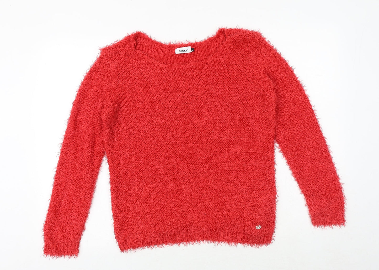 Only Womens Red Round Neck Herringbone Polyester Pullover Jumper Size L