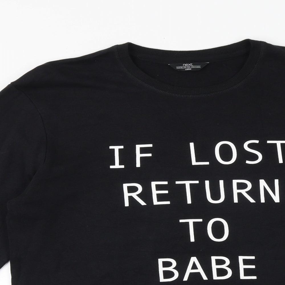 NEXT Mens Black Cotton Pullover Sweatshirt Size L - If Lost Return To Babe
