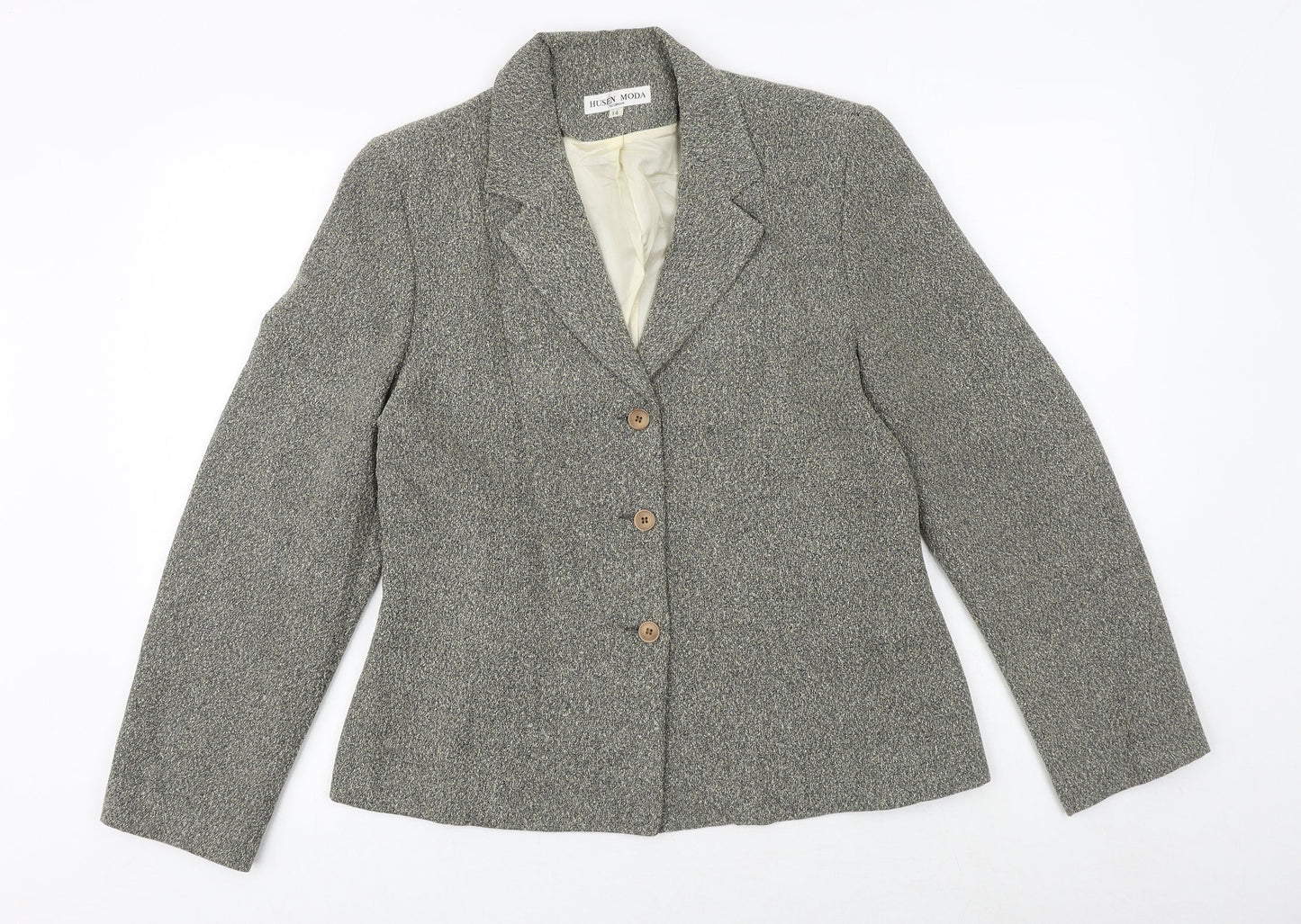 Husen Moda Womens Brown Geometric Jacket Blazer Size 14 Button