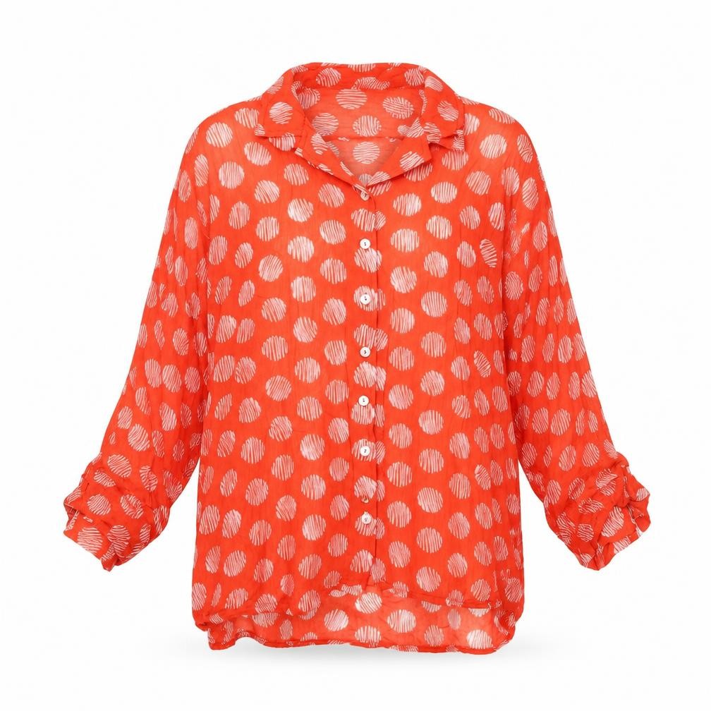 Capri Womens Orange Geometric Polyester Basic Button-Up Size S Collared - Size S/M