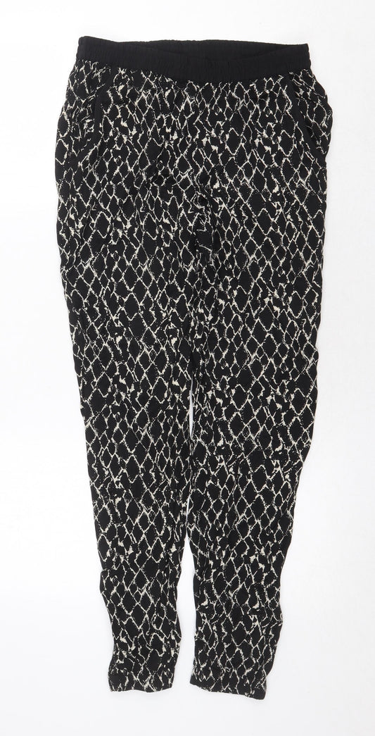 South Womens Black Geometric Viscose Trousers Size 10 Regular