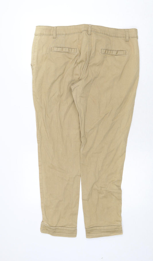 E-vie Womens Beige Cotton Chino Trousers Size 14 Regular Zip