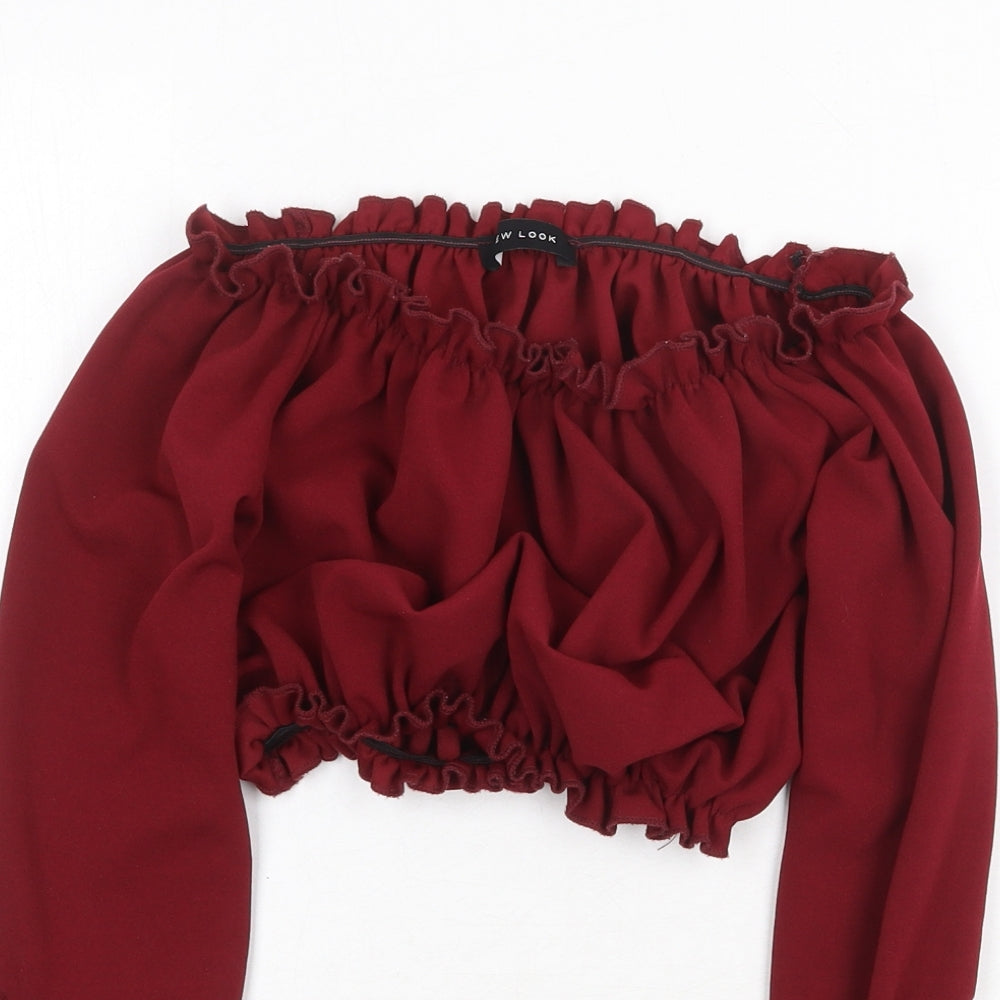 New Look Womens Red Polyester Cropped Tank Size 6 Off the Shoulder
