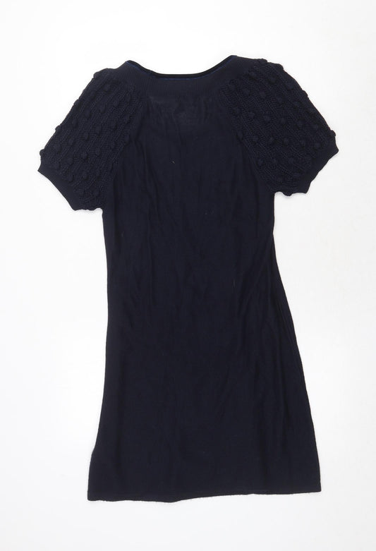 Monsoon Womens Blue Acrylic Jumper Dress Size 10 Round Neck Pullover