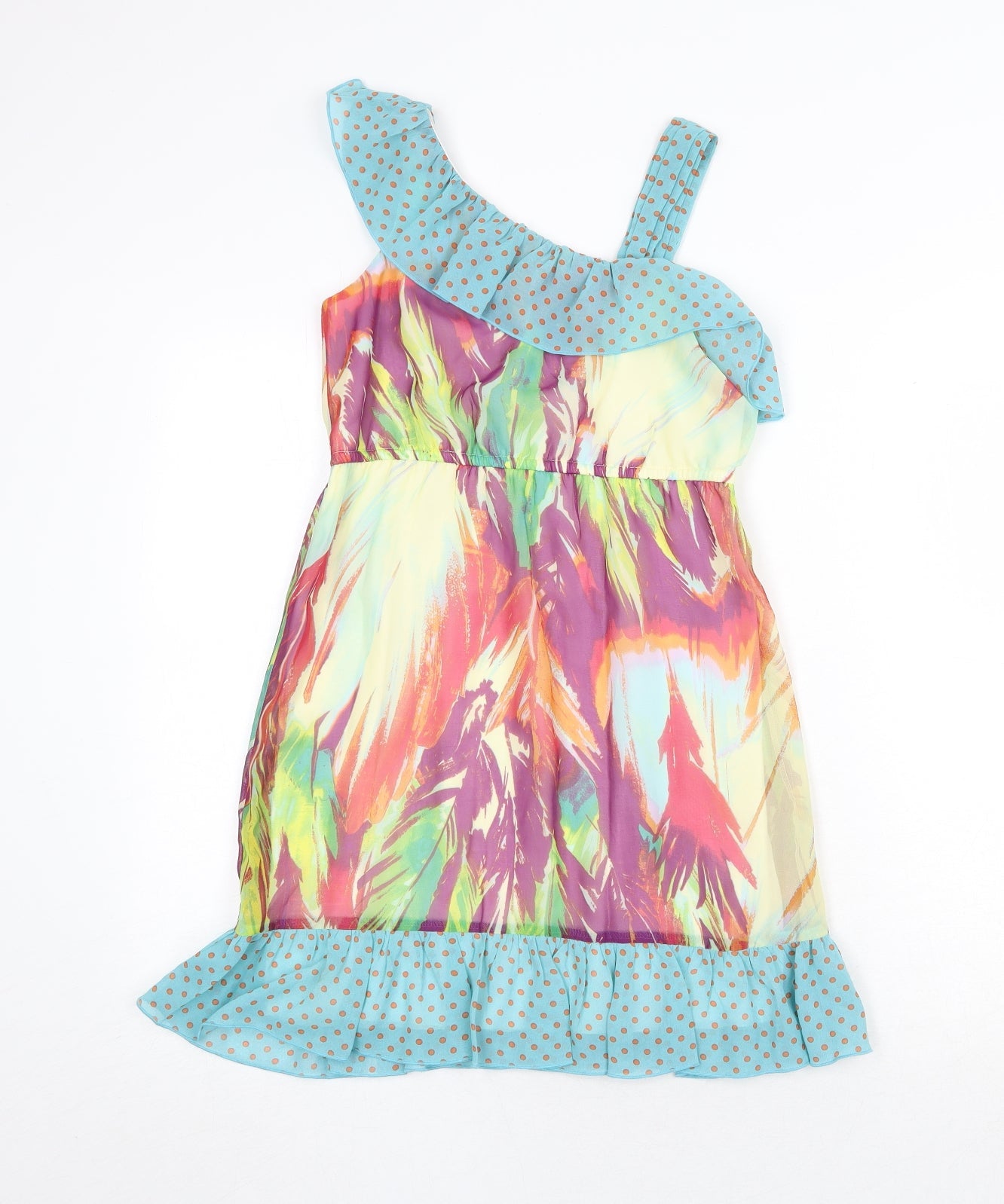 Hype Womens Multicoloured Geometric Polyester Fit & Flare Size 10 V-Neck Pullover