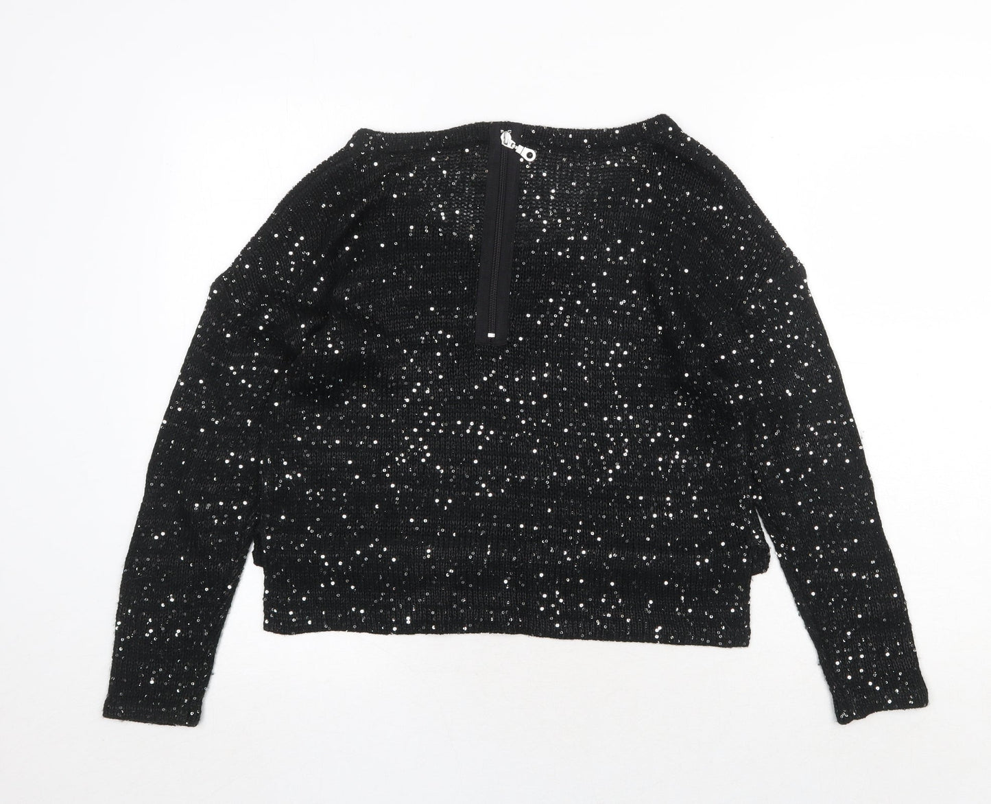 Ribbon Womens Black Round Neck Polyester Pullover Jumper Size 12