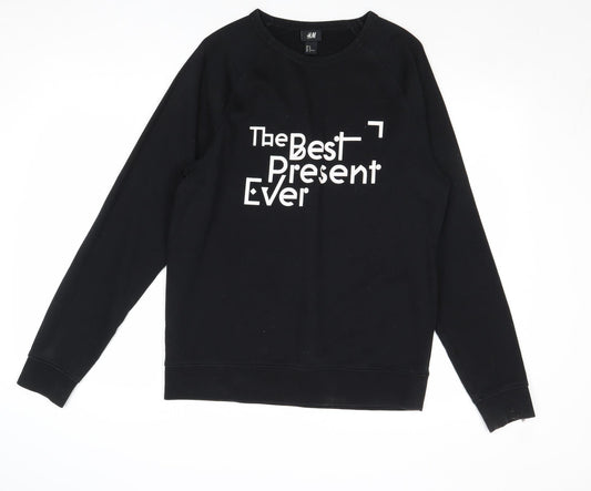 H&M Mens Black Polyester Pullover Sweatshirt Size M - The Best Present Ever