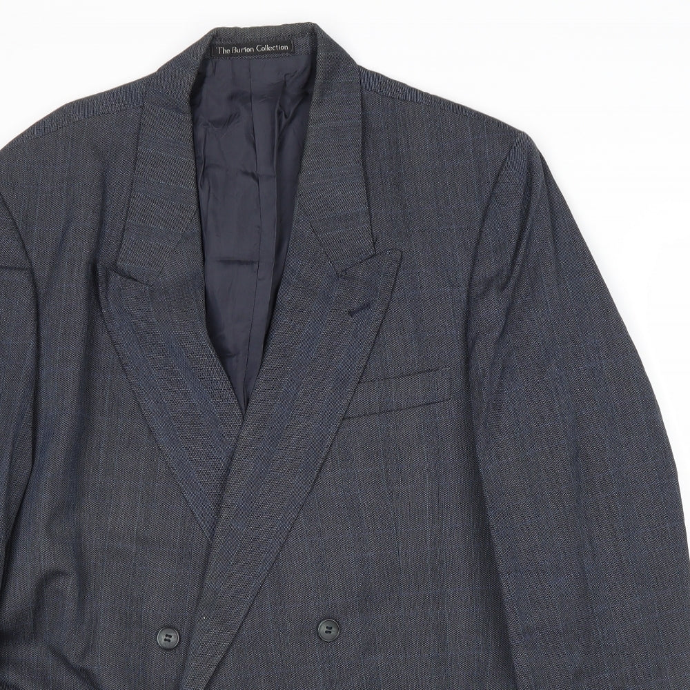 Burton Mens Blue Striped Wool Jacket Suit Jacket Size 42 Regular