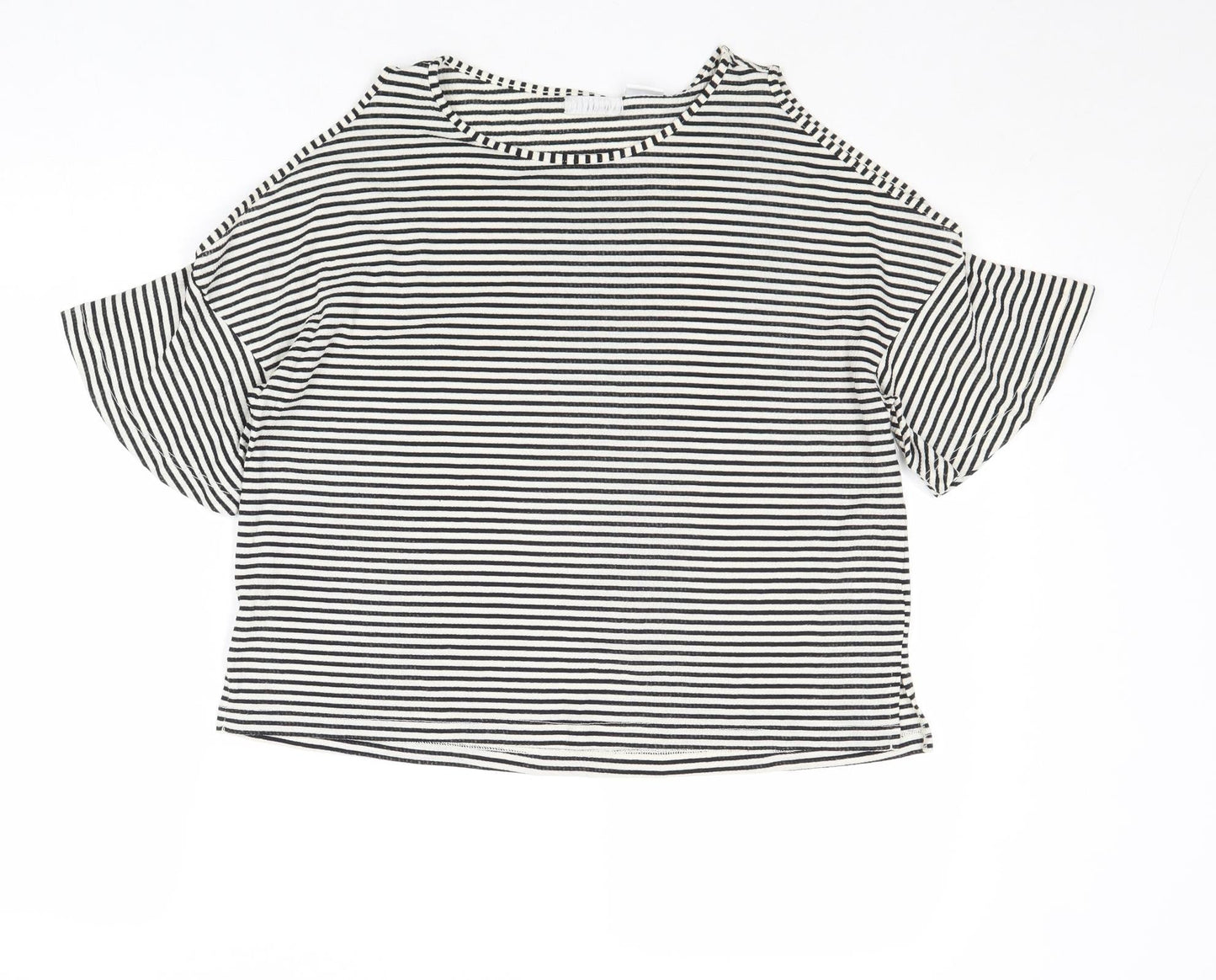 Cooperative Womens Black Striped Polyester Basic T-Shirt Size S Round Neck