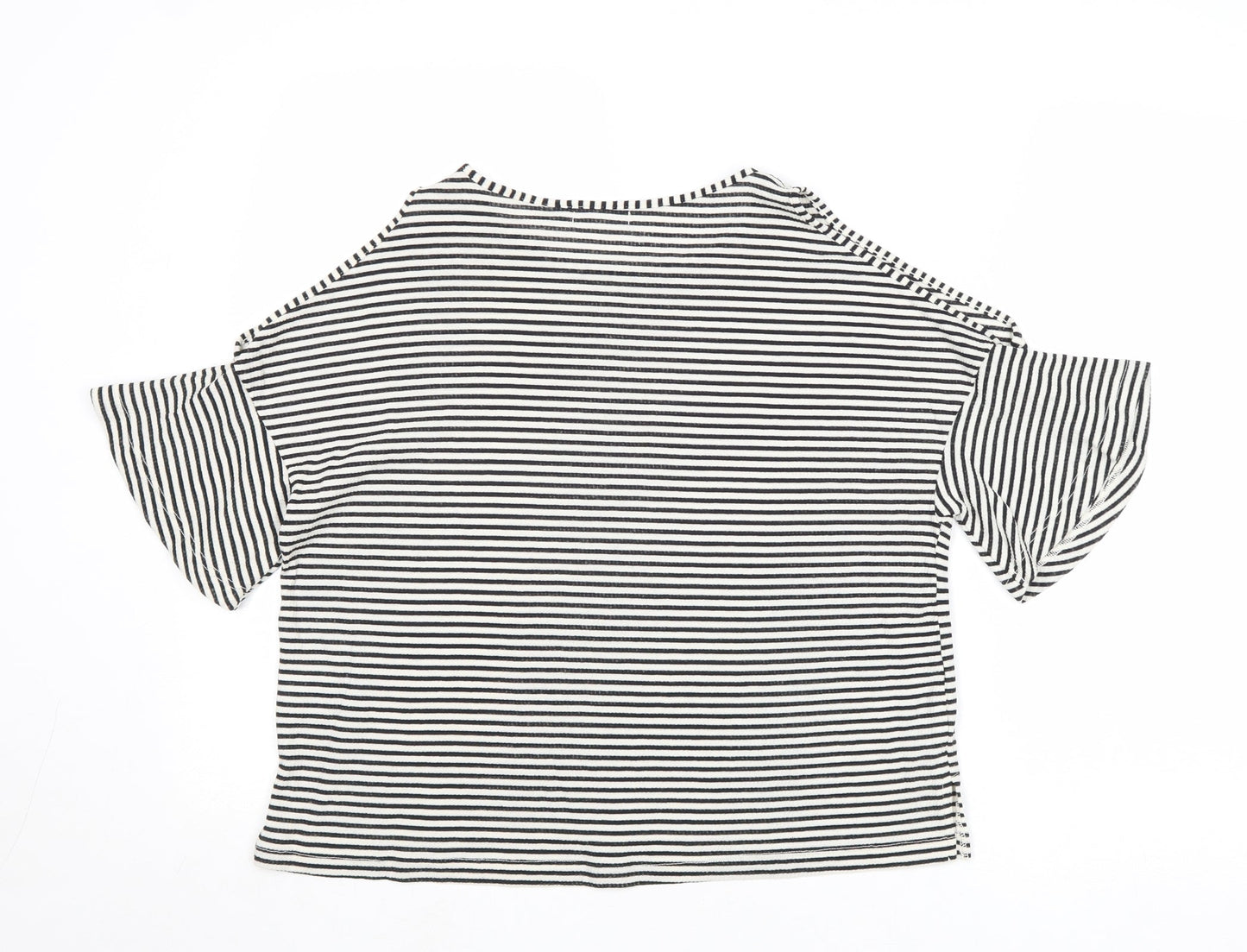 Cooperative Womens Black Striped Polyester Basic T-Shirt Size S Round Neck