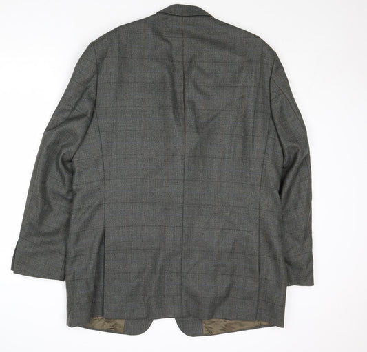Wellington Mens Grey Plaid Polyester Jacket Suit Jacket Size 46 Regular