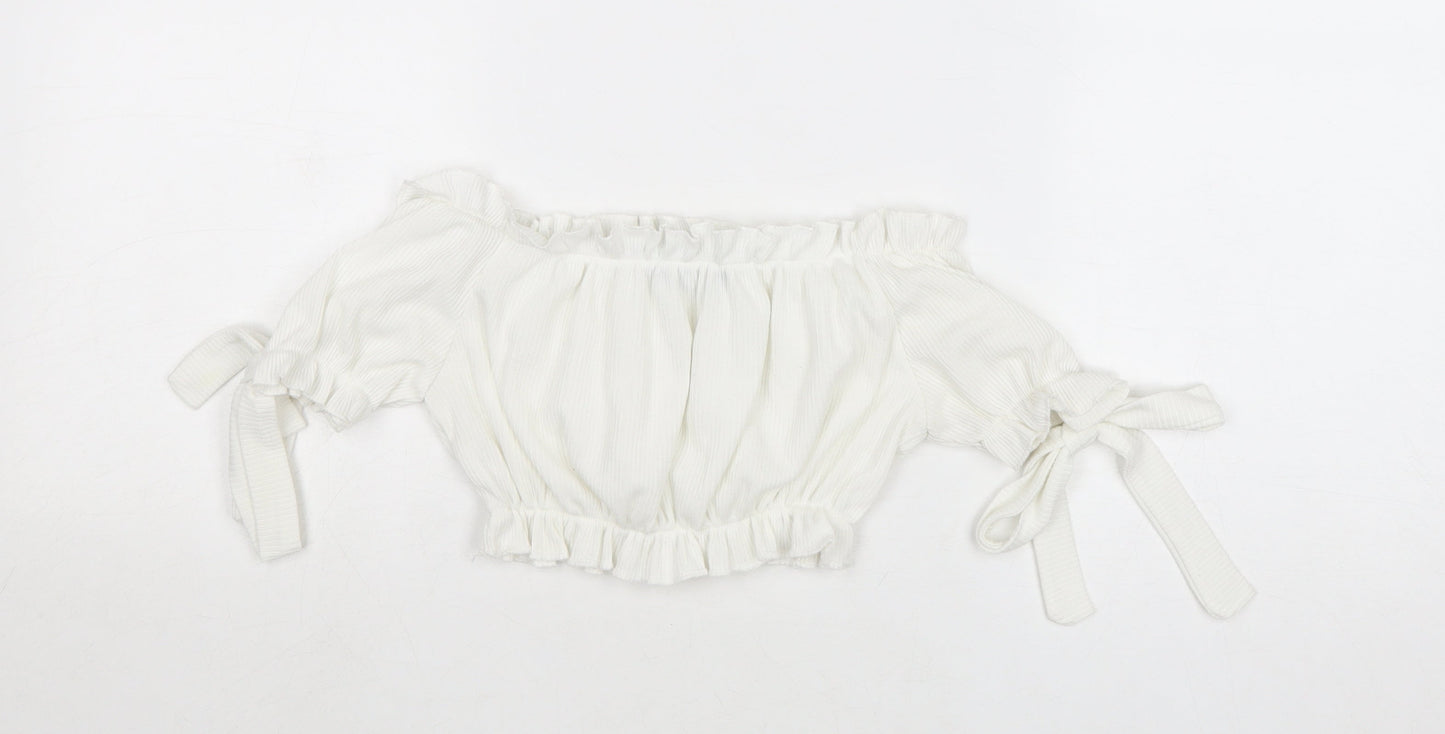 PRETTYLITTLETHING Womens White Polyester Cropped Tank Size 4 Off the Shoulder