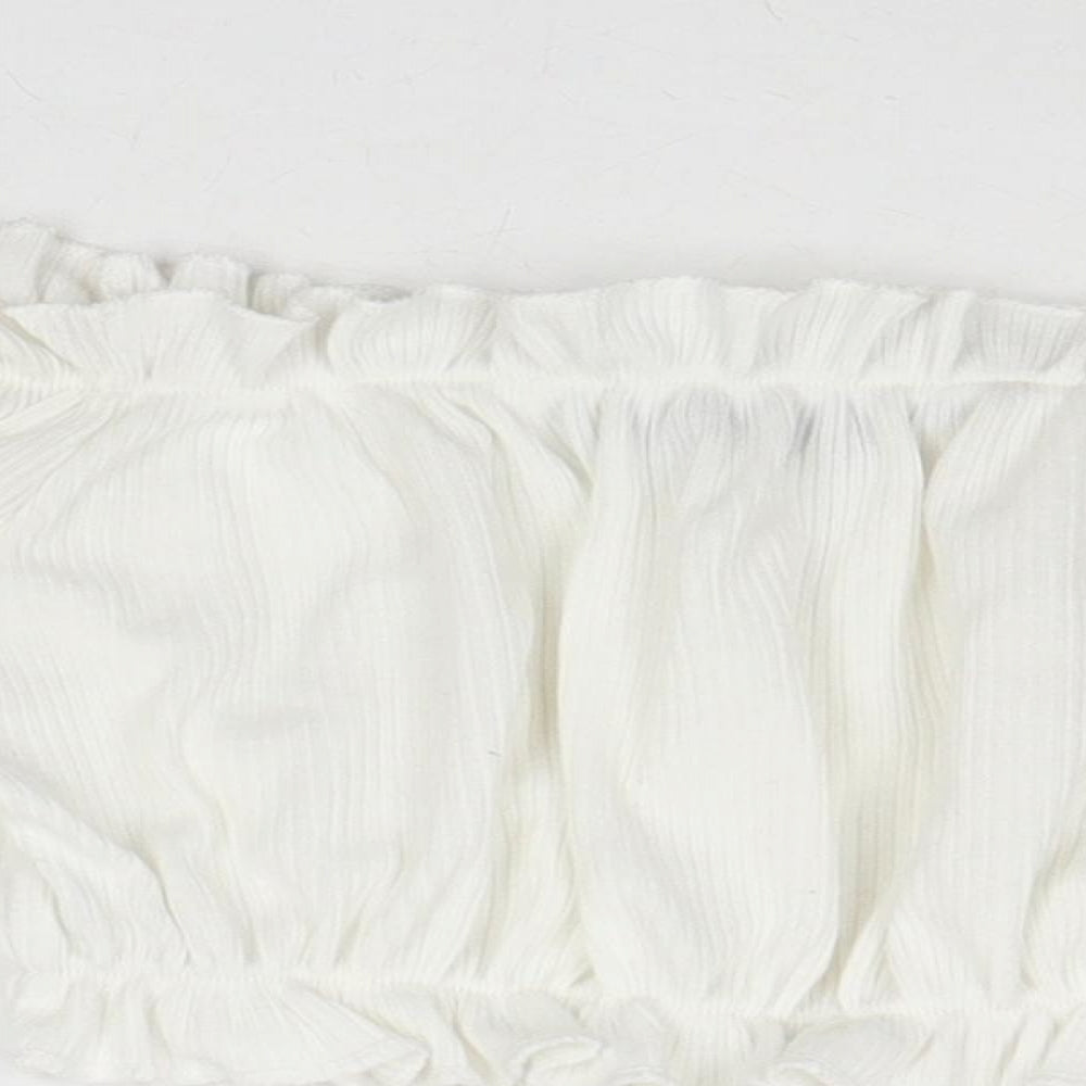 PRETTYLITTLETHING Womens White Polyester Cropped Tank Size 4 Off the Shoulder