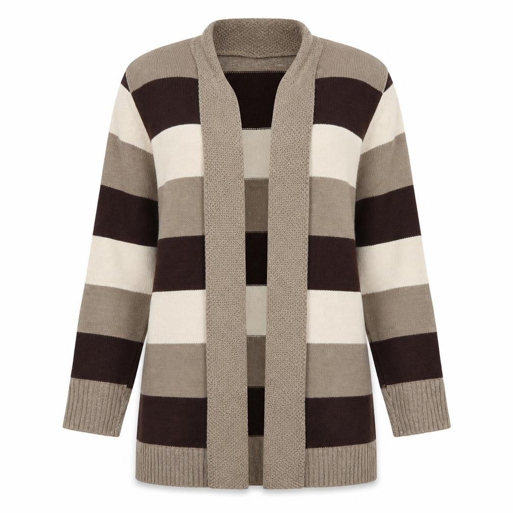 Pure & Natural Womens Brown V-Neck Striped Aramid Cardigan Jumper Size S
