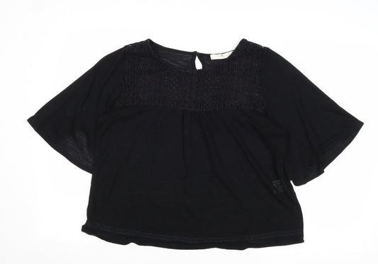 Surles Nuaghes Womens Black Polyester Basic Blouse Size M Round Neck