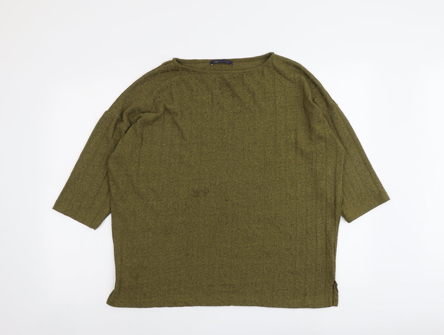 Marks and Spencer Womens Green Round Neck Polyester Pullover Jumper Size 14