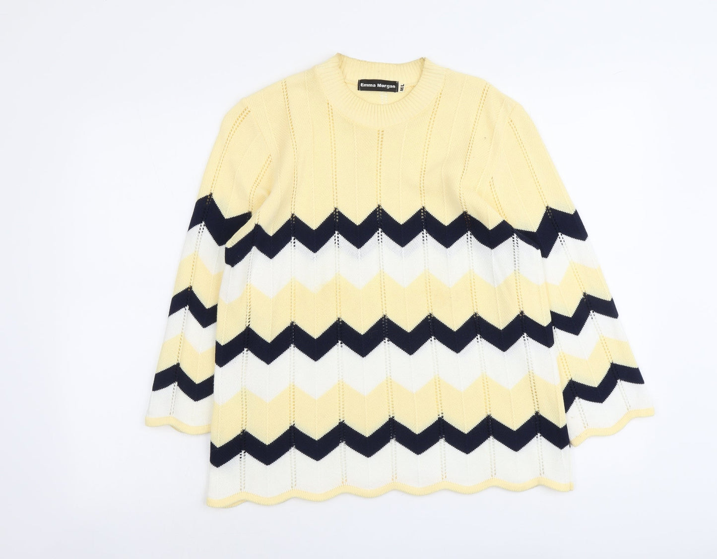 Emma Morgan Womens Yellow Round Neck Geometric Acrylic Pullover Jumper Size M