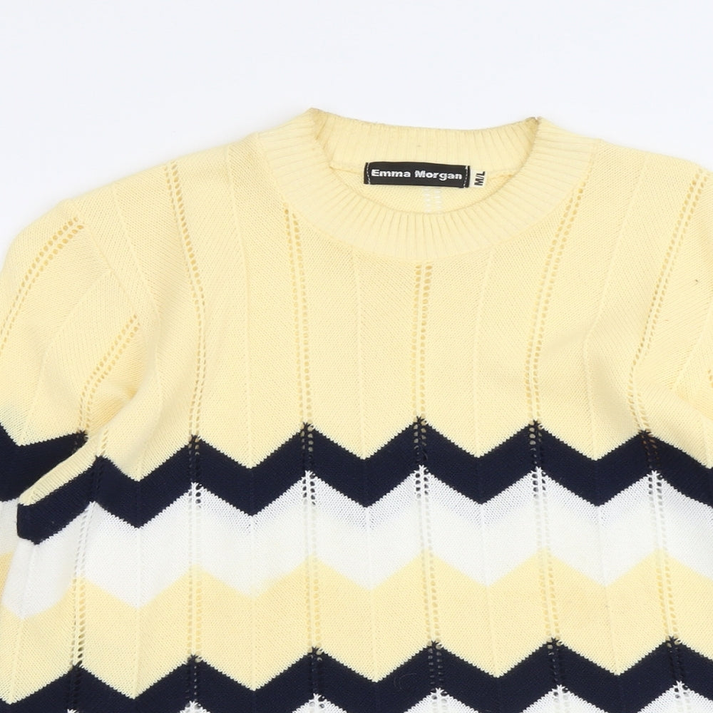 Emma Morgan Womens Yellow Round Neck Geometric Acrylic Pullover Jumper Size M