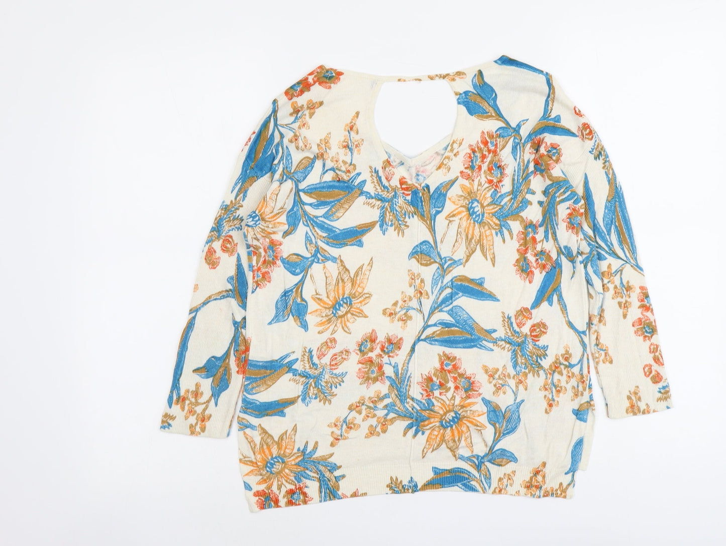 Marks and Spencer Womens Multicoloured V-Neck Floral Viscose Pullover Jumper Size 10
