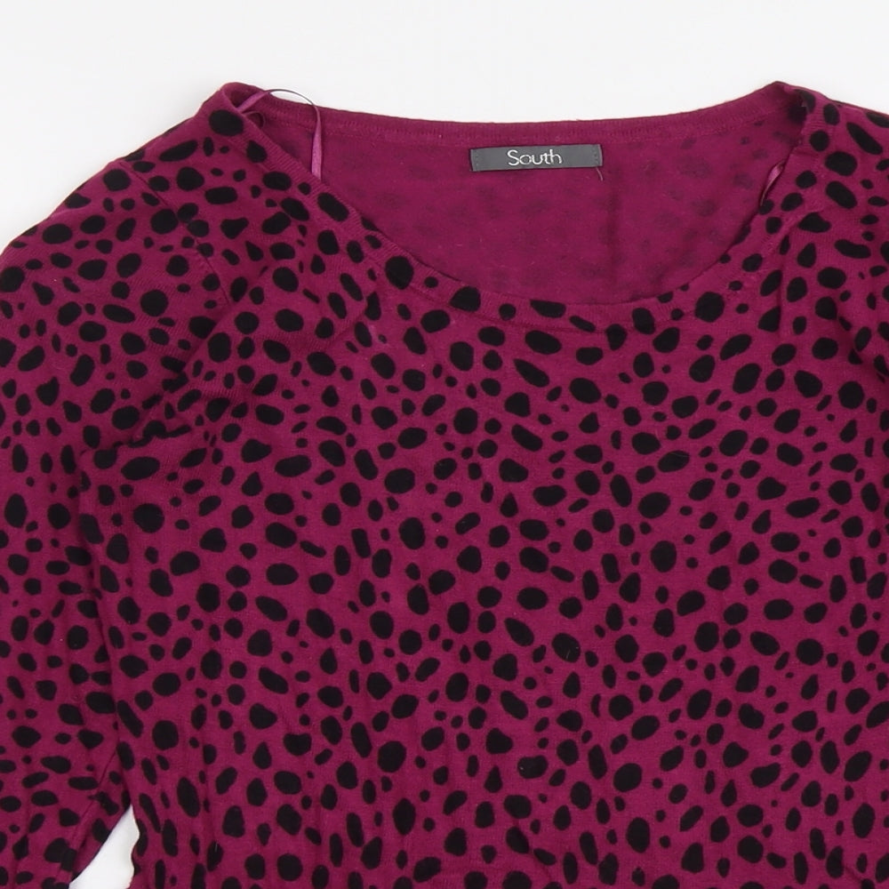 South Womens Purple Round Neck Animal Print Viscose Pullover Jumper Size 10 - Leopard Pattern