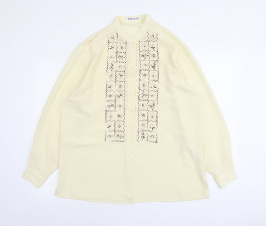 Windsmor Womens Ivory Geometric Polyester Basic Button-Up Size 16 V-Neck