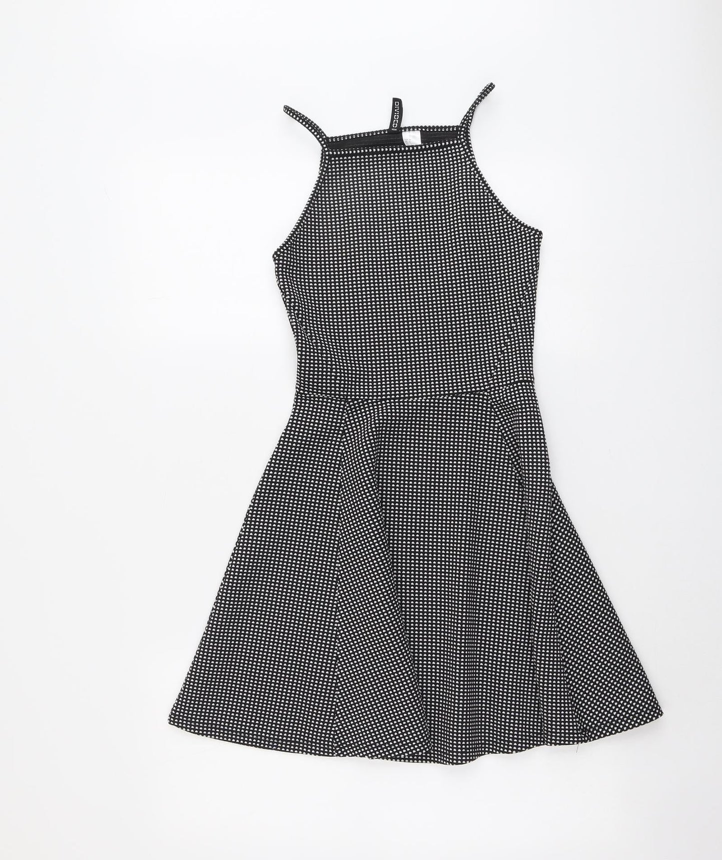 H&M Womens Black Geometric Polyester Fit & Flare Size 8 Square Neck Pullover