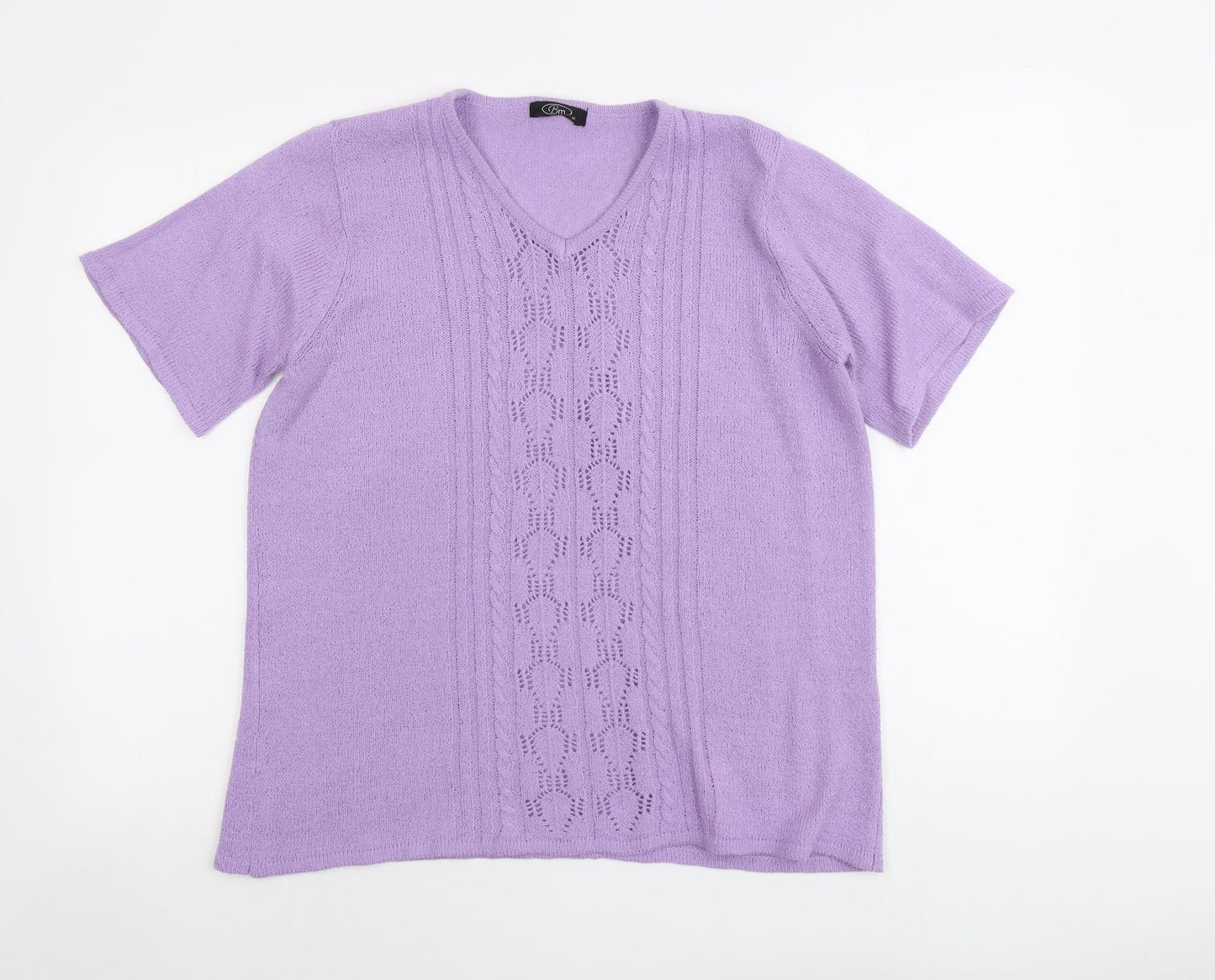 Bonmarché Womens Purple V-Neck Acrylic Pullover Jumper Size M