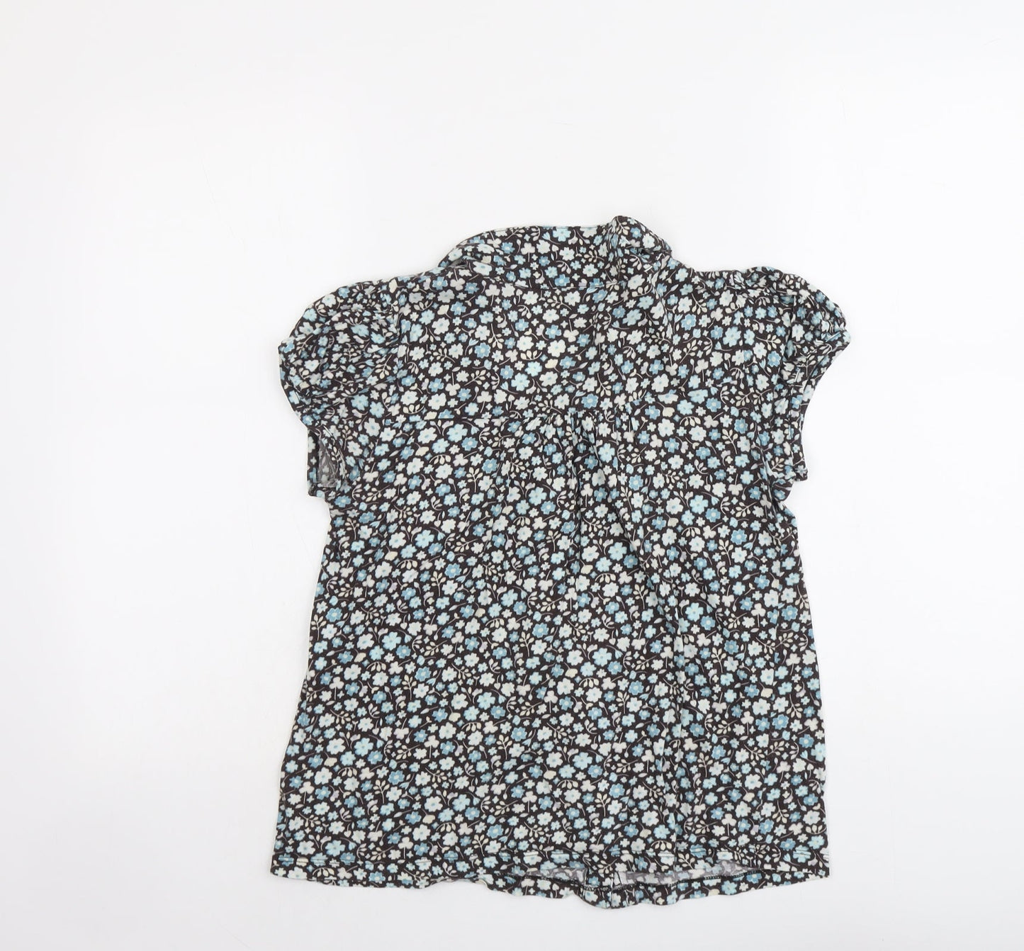 H&M Womens Blue Floral Cotton Basic Button-Up Size M V-Neck