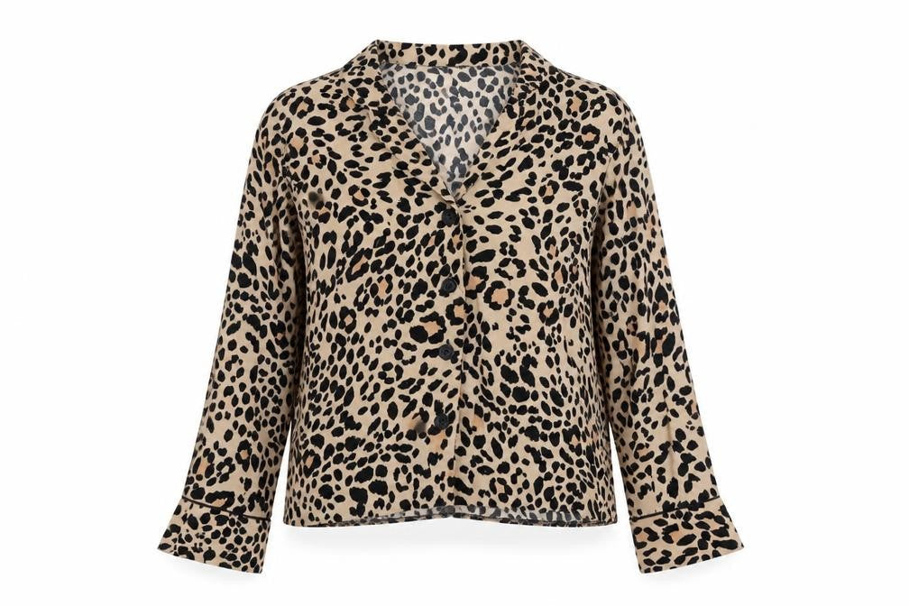 New Look Womens Beige Animal Print Polyester Basic Button-Up Size 10 Collared - Leopard Pattern