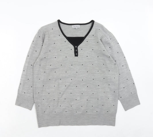 Ann Marie Womens Grey V-Neck Plaid Acrylic Pullover Jumper Size XL
